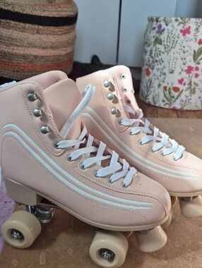Altar'd State Pale Pink Women's Roller Skates with White Stripes
